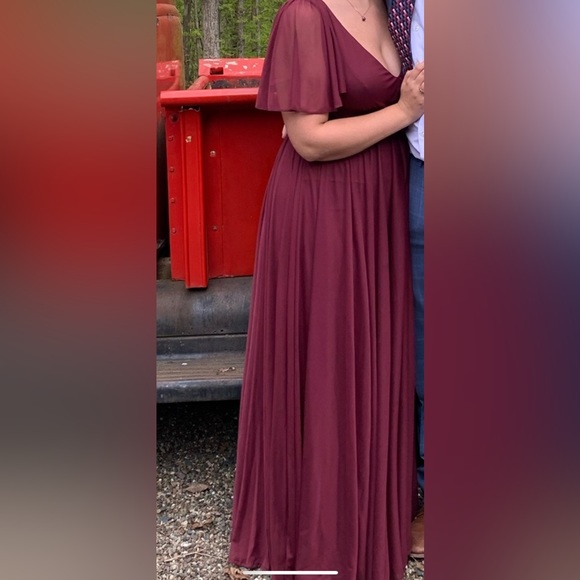 flutter sleeve crisscross mesh bridesmaid dress - Picture 2 of 2